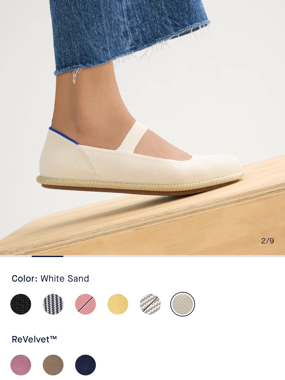 Rothy's White Sand Mary Jane Flat with Blue Trim